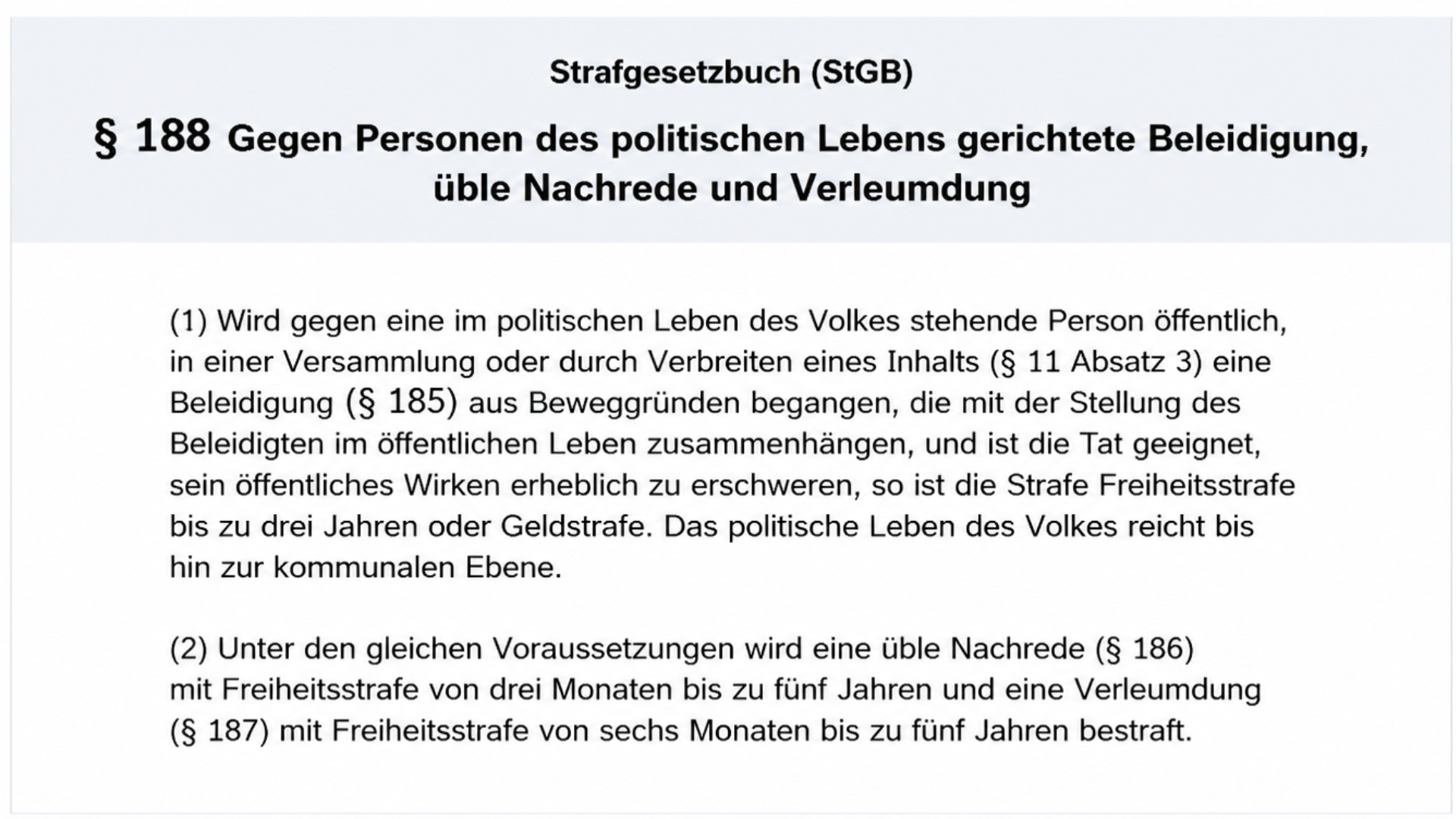 Gesetztestext von Paragraf 188